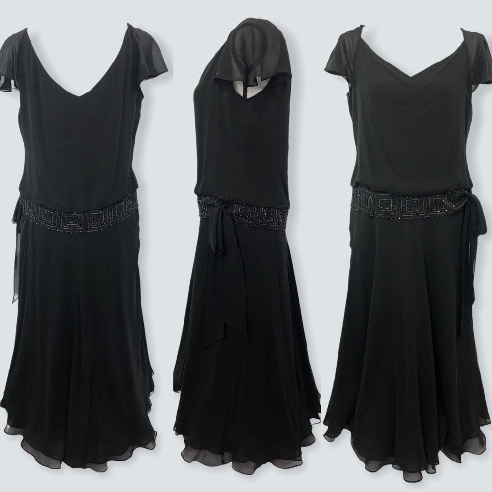 Jones New York Dress NEW Size 8 Black 100% Silk Cap Sleeve Beaded Midi